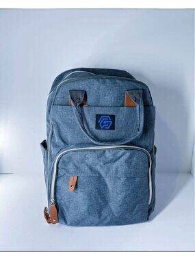 Maternity Stylish Blue Multi-Compartment Backpack With USB Port Adjustable Strap